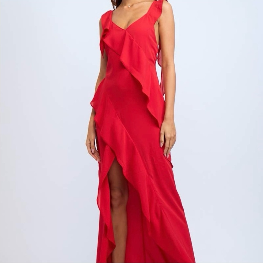 Sky to Moon Red Ruffle Maxi Dress